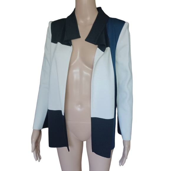 ST. JOHN Womens Multicolor Open Front Jacket Colorblock Knit Wool Blend Size 4 - Picture 2 of 10